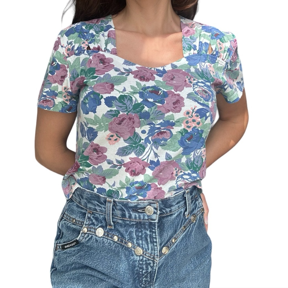 Vintage short sleeve cropped floral roses tshirt Eber S